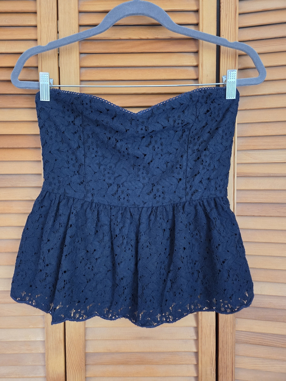 Hollister Navy Lace Strapless Peplum Camisole